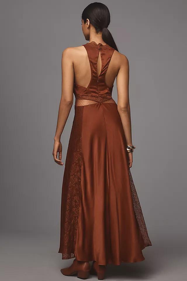 Maeve V-Neck Satin Lace Midi Dress Product Image