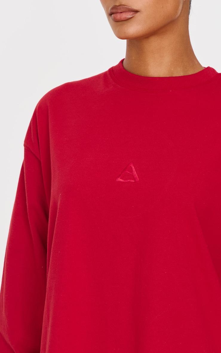 Dark Red Print Oversized Long Sleeve T-Shirt Product Image