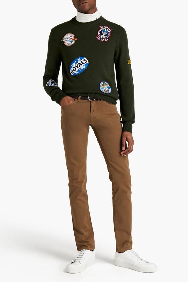 Appliquéd Wool Sweater In Forest Green Product Image