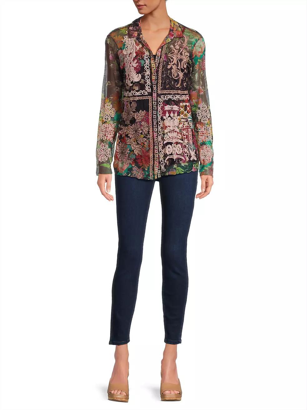 Mazzy Embroidered Floral Button-Front Blouse Product Image