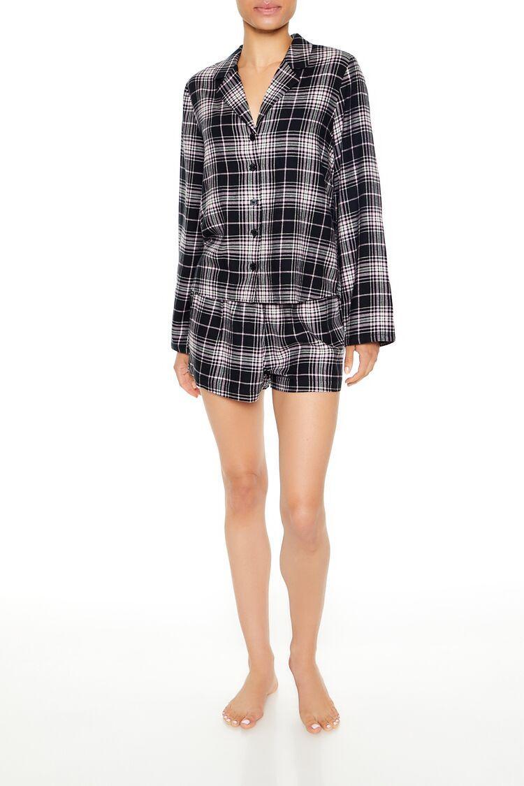 Flannel Shirt & Shorts Pajama Set | Forever 21 Product Image