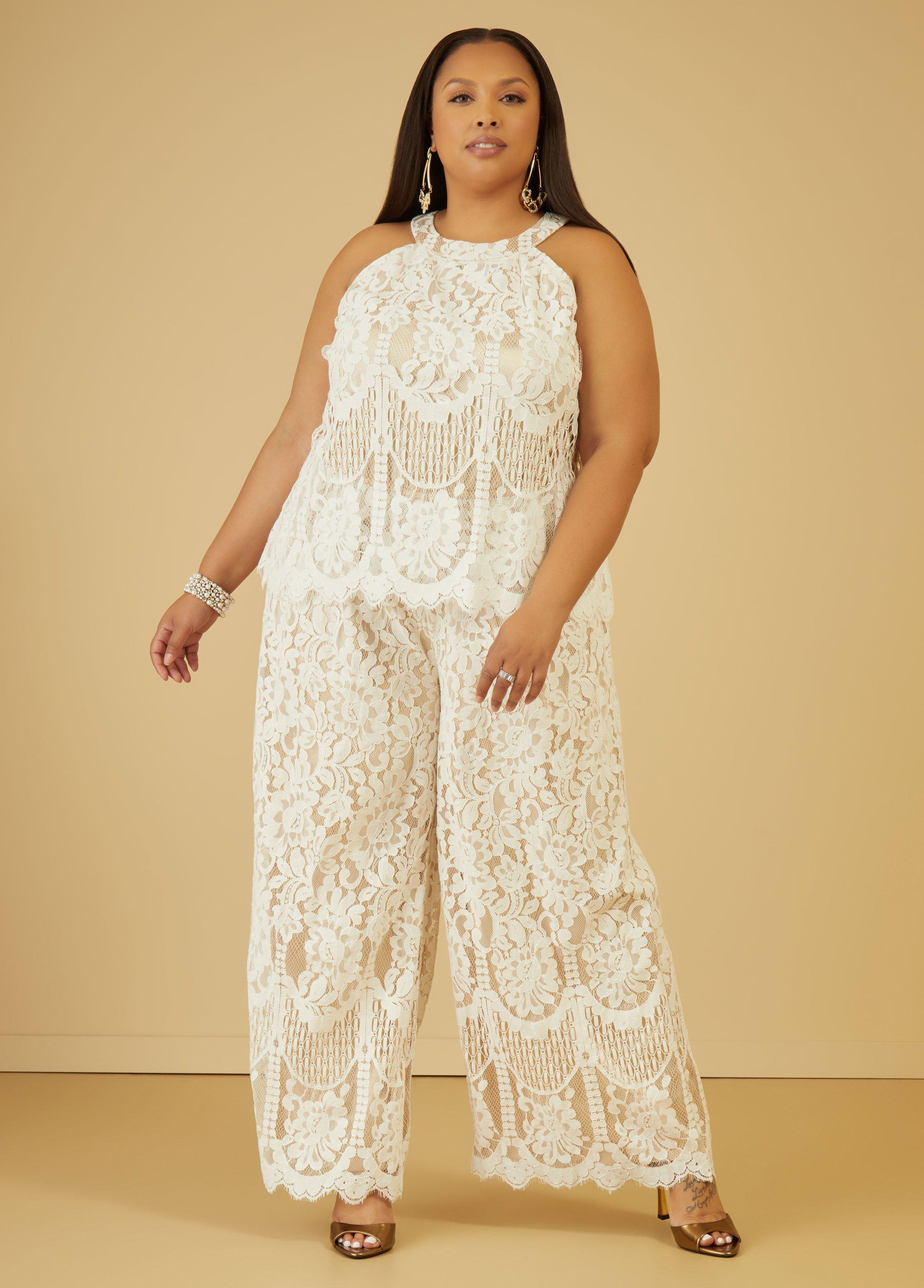 Plus Size Corded Lace Straight Leg Jumpsuit, - Ashley Stewart Product Image