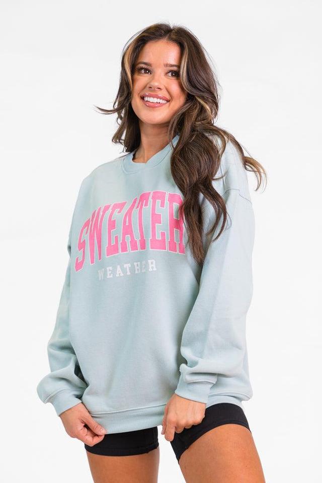 Sweater Weather Light Blue Oversized Graphic Sweatshirt Product Image