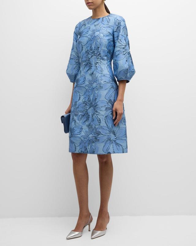 Blouson-Sleeve Metallic Jacquard Midi Dress Product Image