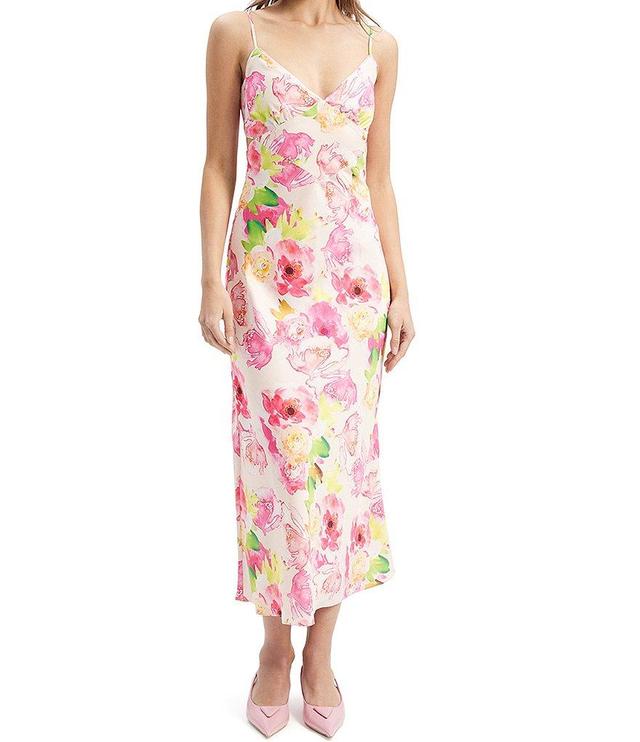 Bardot Malinda Floral Watercolor Print V-Neck Sleeveless Midi Dress Product Image