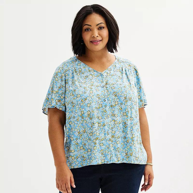 Plus Size Croft & Barrow Short Sleeve Femme Blouse, Womens Product Image