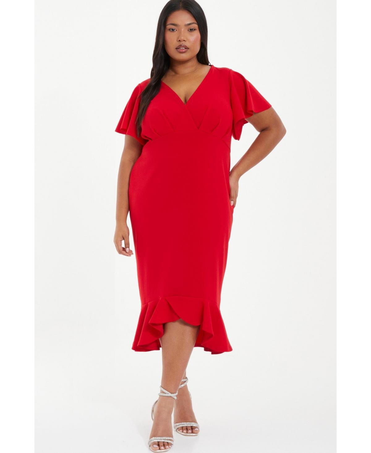 Quiz Womens V-Neck Frill Hem Midi Dress Product Image