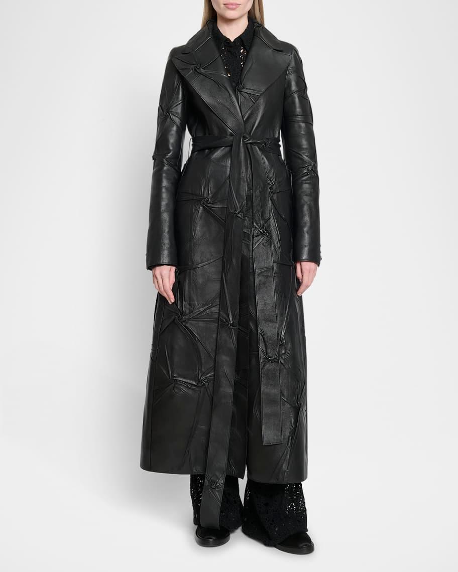 Houstt Twisted Leather Long Wrap Coat Product Image