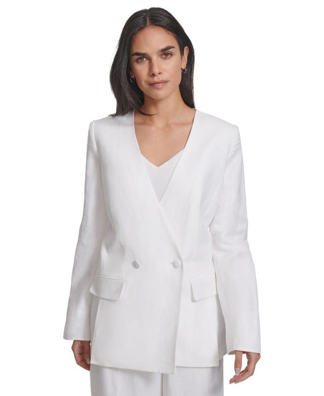 Calvin Klein Womens Collarless Linen Double Breasted Blazer Product Image