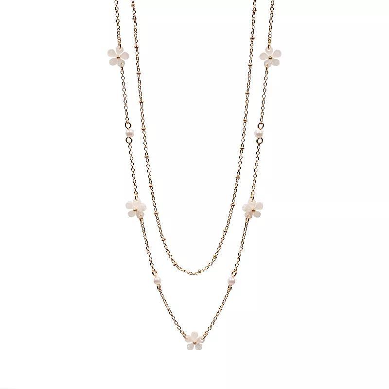 LC Lauren Conrad Gold Tone Simulated Opal Flower Double-Strand Station Necklace, Womens, White Product Image