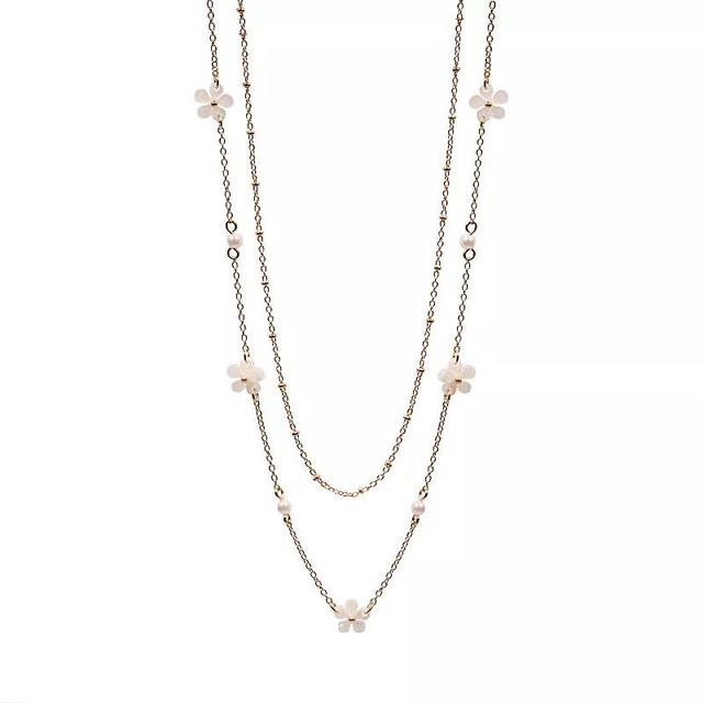 LC Lauren Conrad Gold Tone Simulated Opal Flower Double-Strand Station Necklace, Womens Product Image