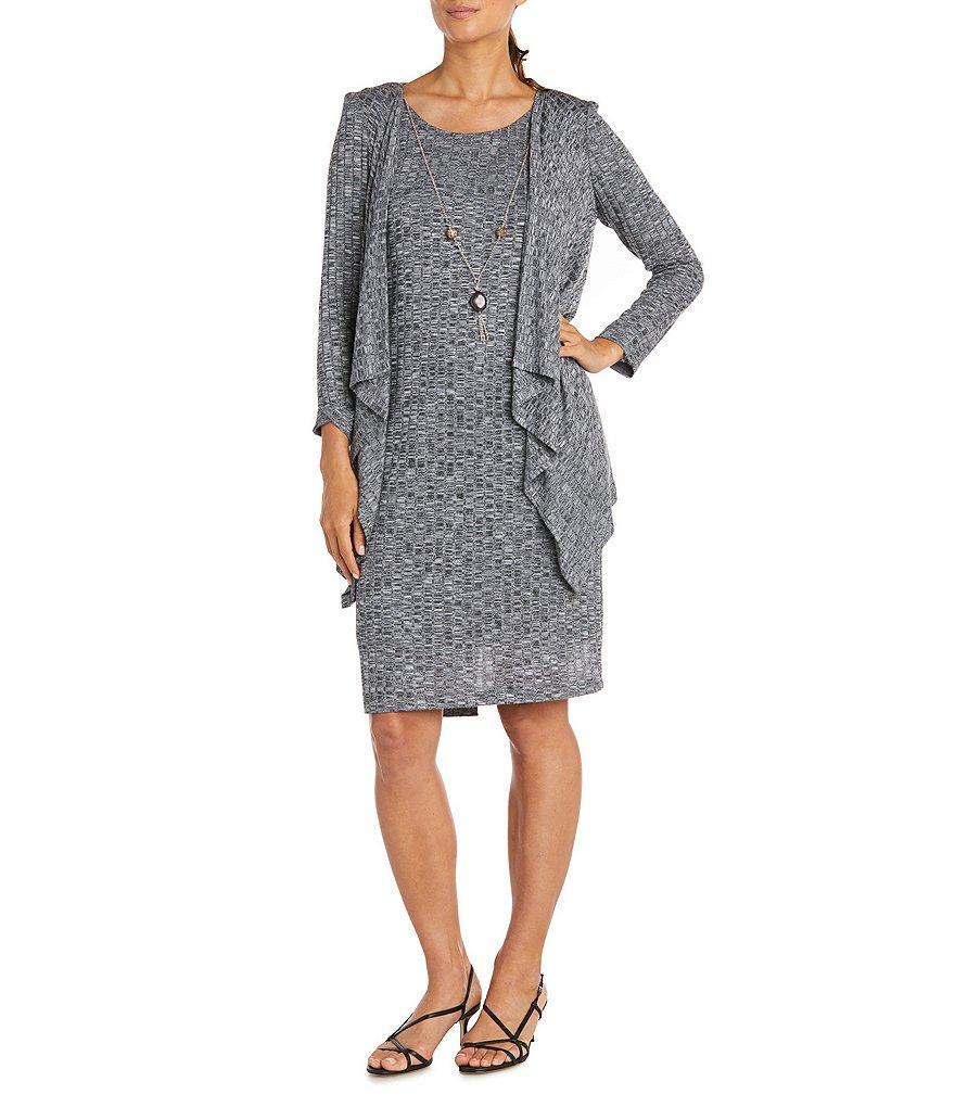 R & M Richards Rib Knit Cascade Front Jacket Dress Product Image