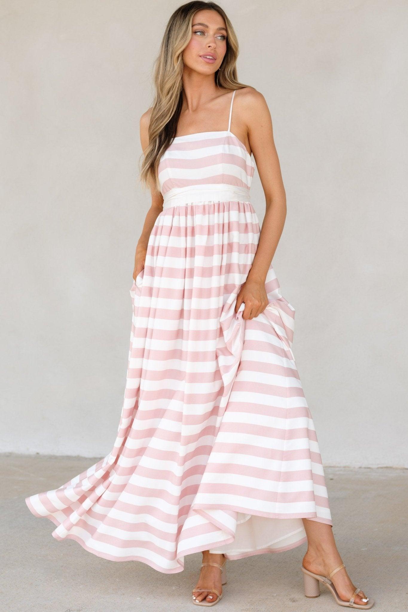 Aura Gentle Lady Pink Stripe Maxi Dress Product Image