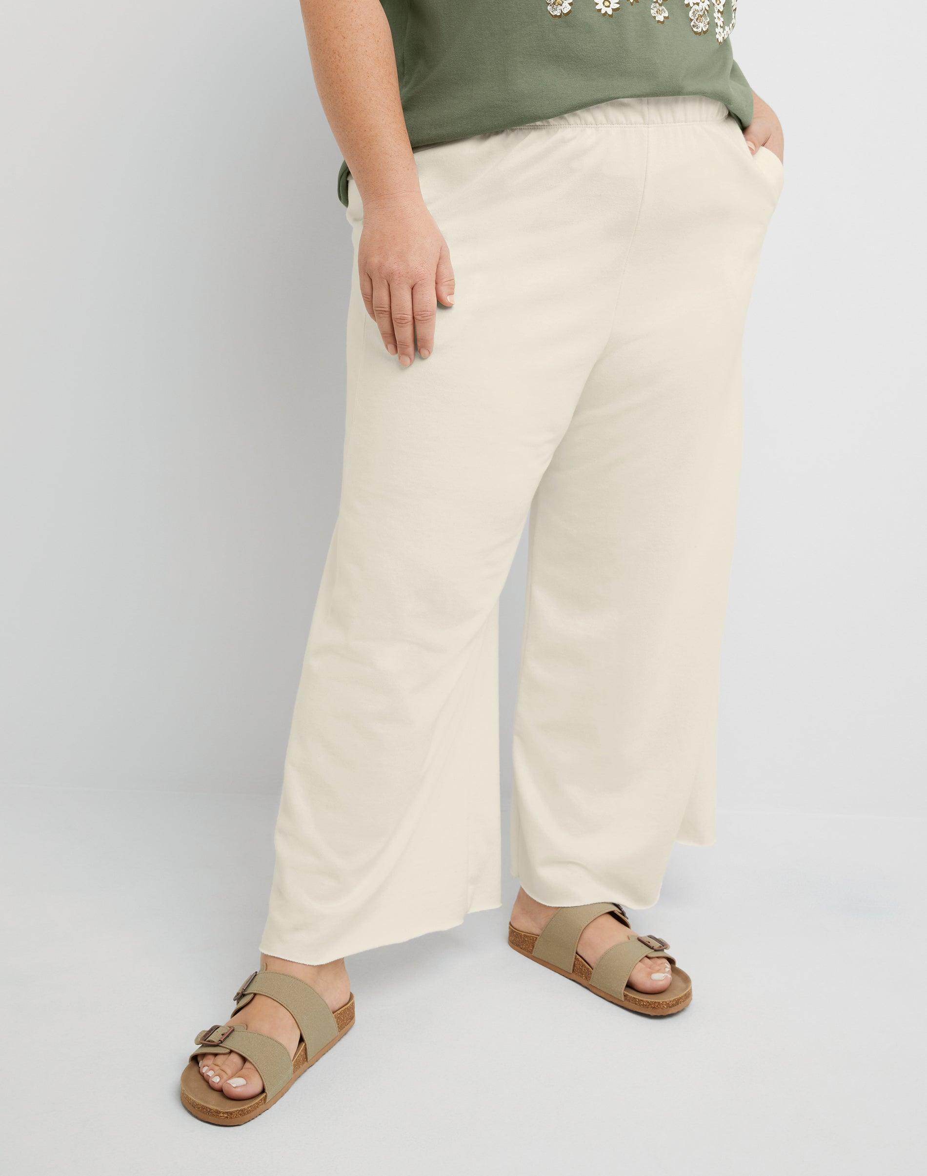 Hanes Originals Womens Plus Cropped Wide Leg Pants, French Terry, 25 Oregano Heather 3X Product Image