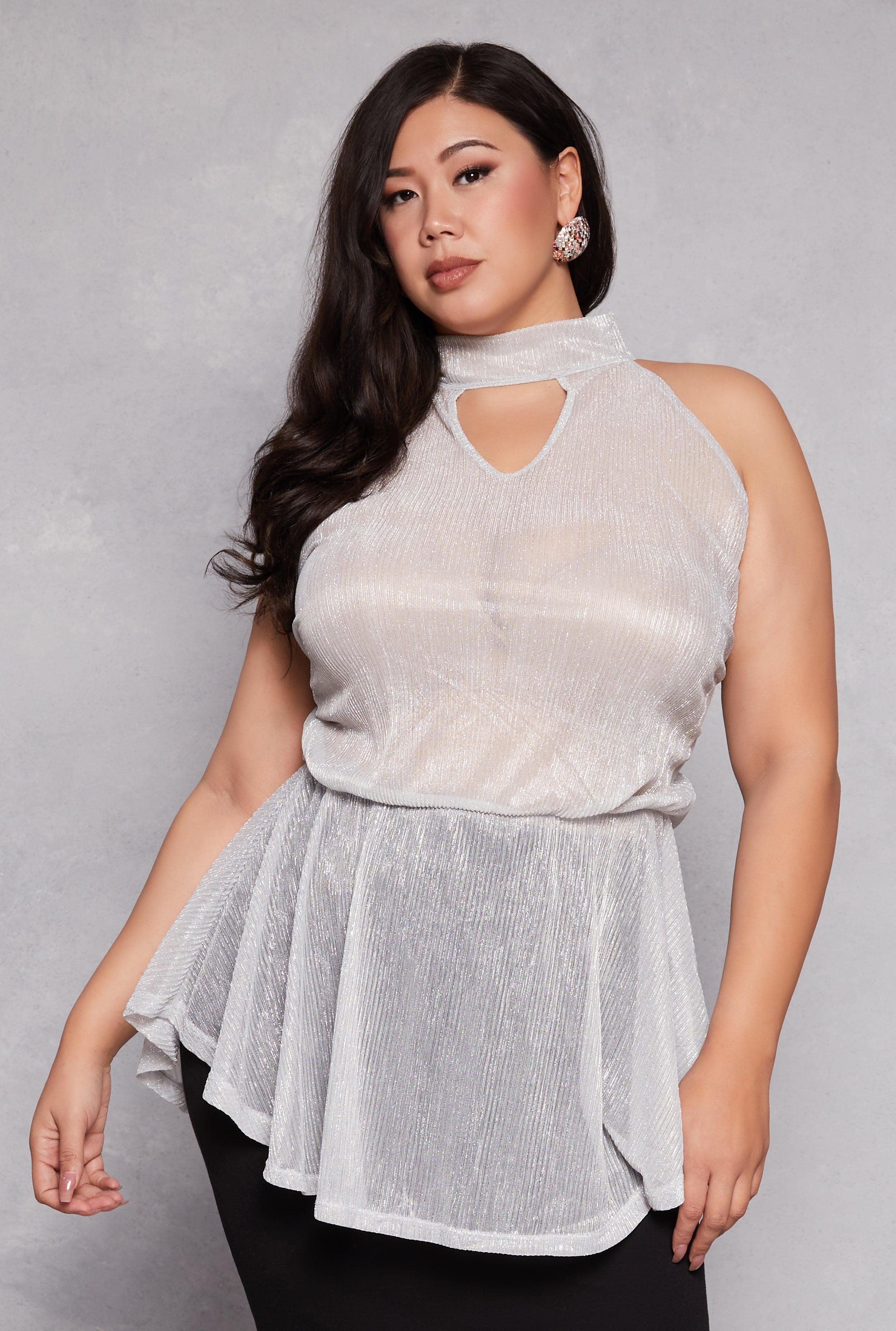 Womens Plus Size Lurex Cut Out Sleeveless Blouse Product Image