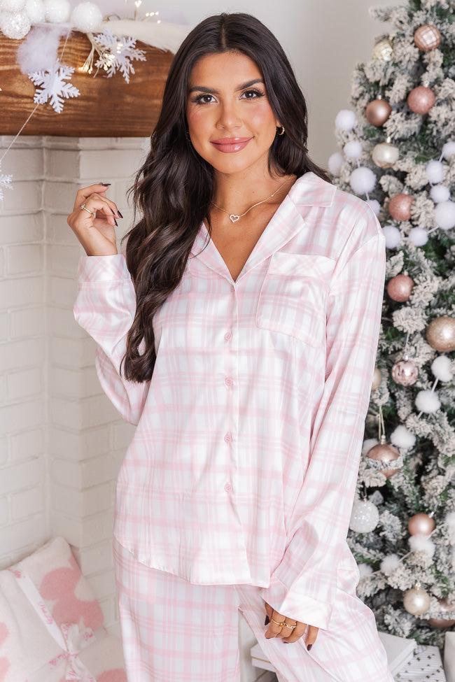 Best Wishes Pink Plaid Satin Pajama Top FINAL SALE Product Image