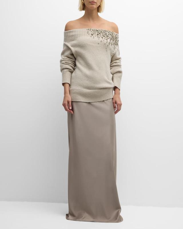 Astra Crystal Off-The-Shoulder Sweater Maxi Dress Product Image