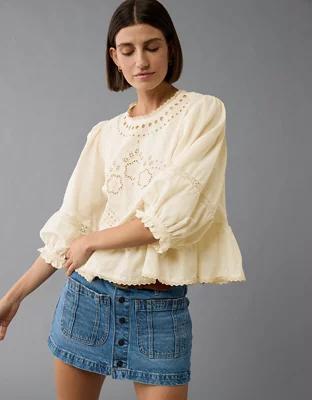 AE High-Neck Eyelet Blouse Product Image