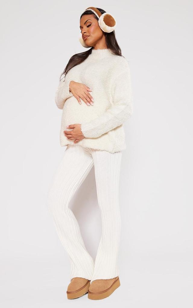 Maternity Cream Knitted Rib Flared Leggings Product Image