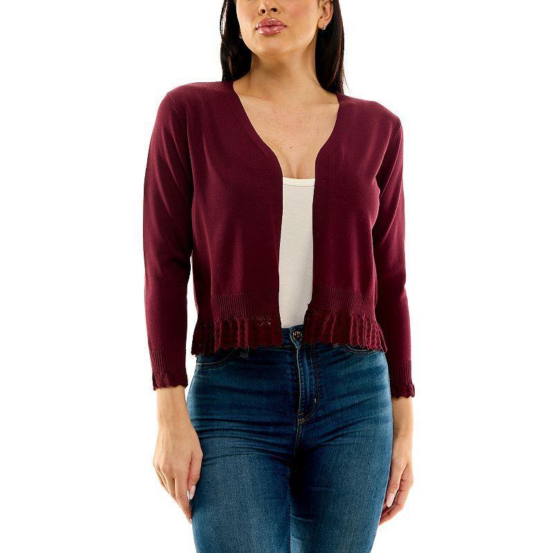 Womens Nina Leonard Pointelle-Trim Bolero Deep Red Product Image