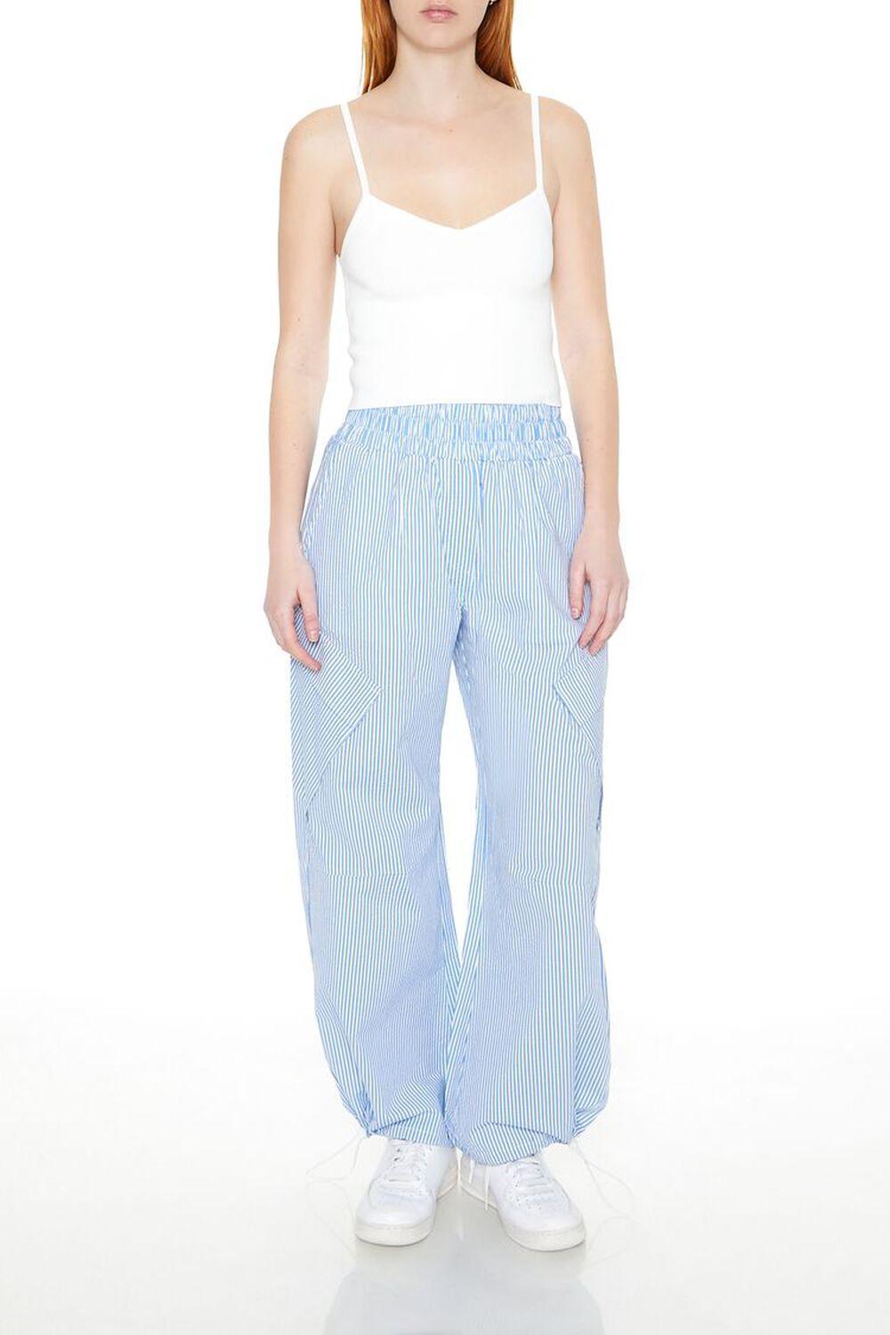 Pinstriped High-Rise Cargo Joggers | Forever 21 Product Image