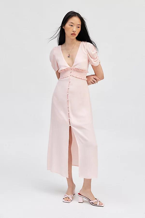 Kimchi Blue Ioni Plunging Puff Sleeve Midi Dress Womens at Urban Outfitters Product Image