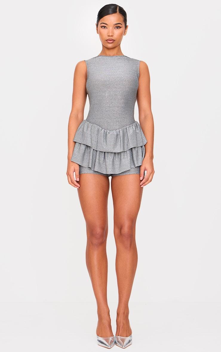 Silver Glitter Rara Skort Romper Product Image