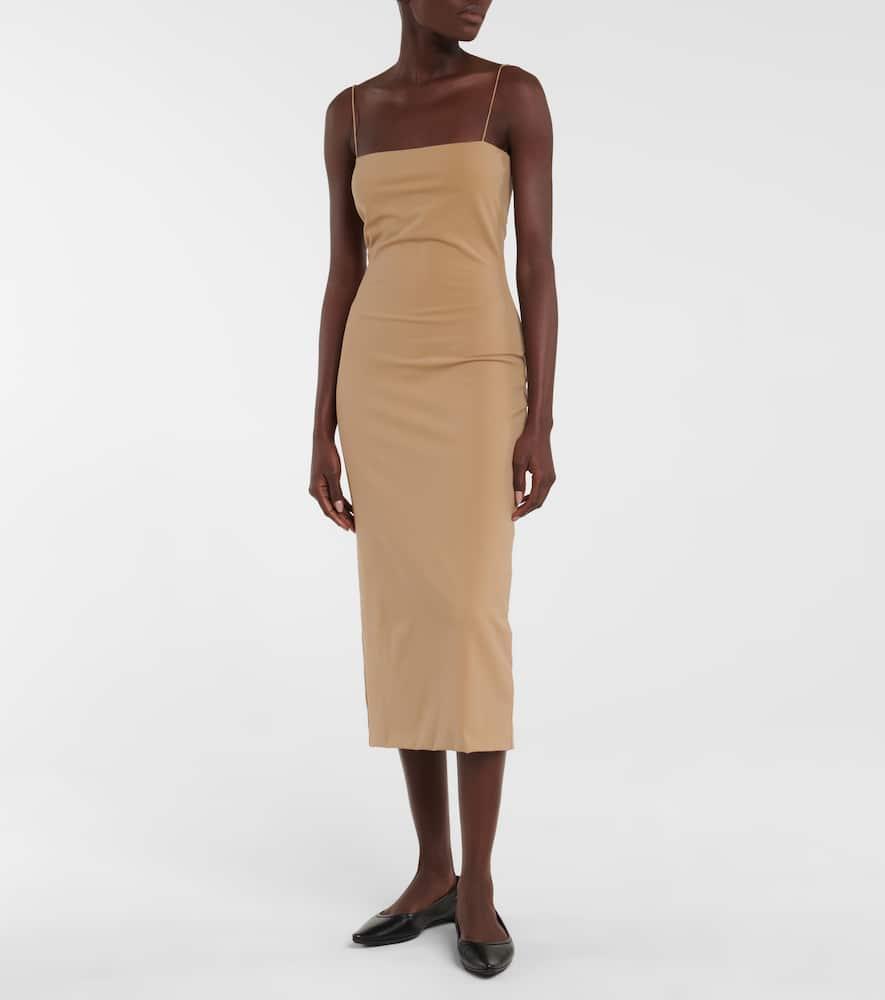 THE ROW Haku Bodycon Jersey Midi Dress In Beige Product Image