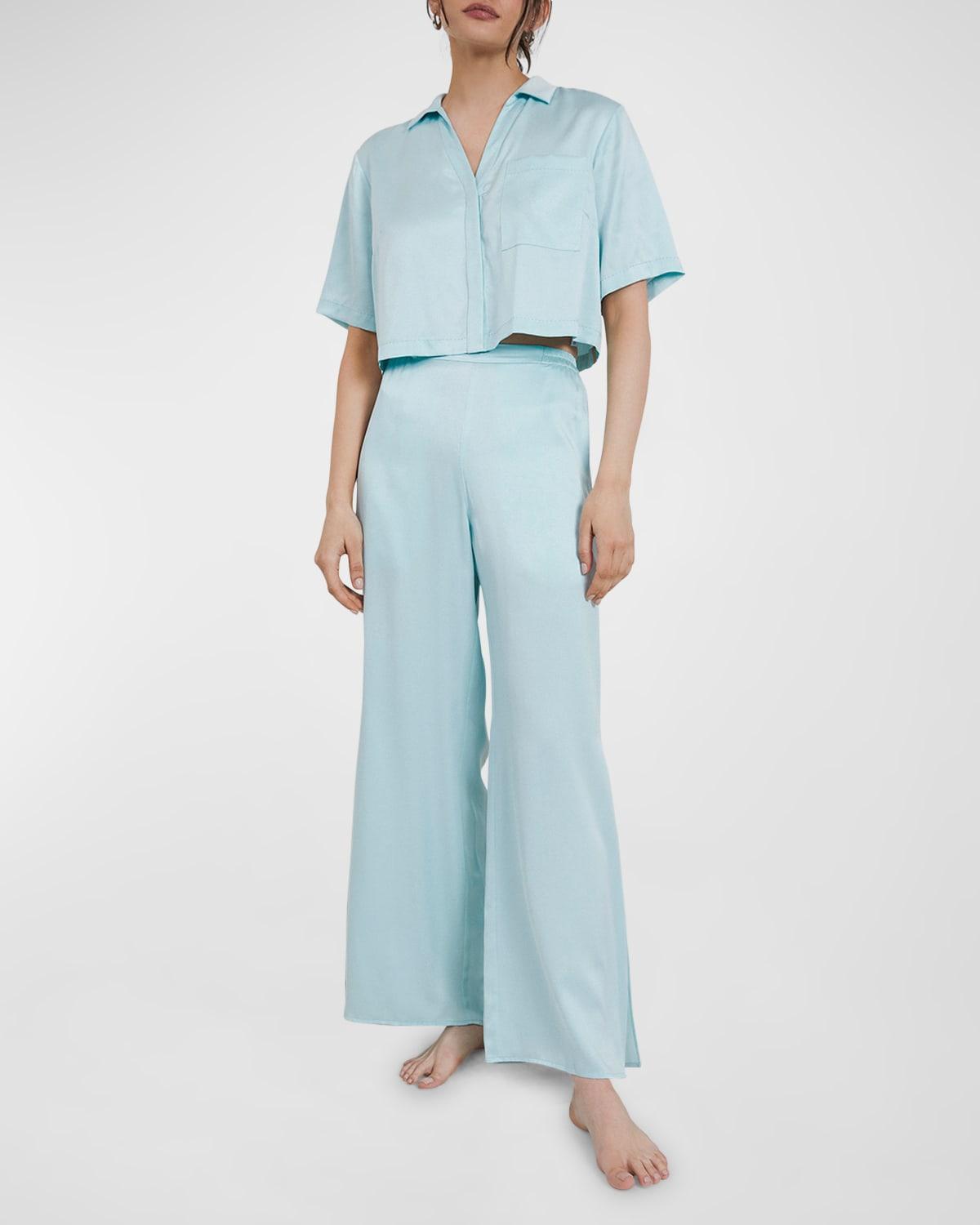 Womens Washable Silk High-Rise Pants 2-Piece Pajama Set Product Image