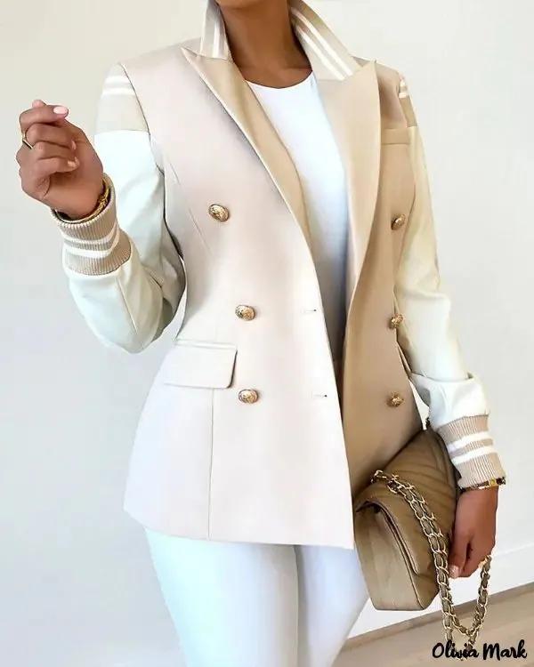 Olivia Mark – Double Breasted Long Sleeve Color Block Blazer Product Image