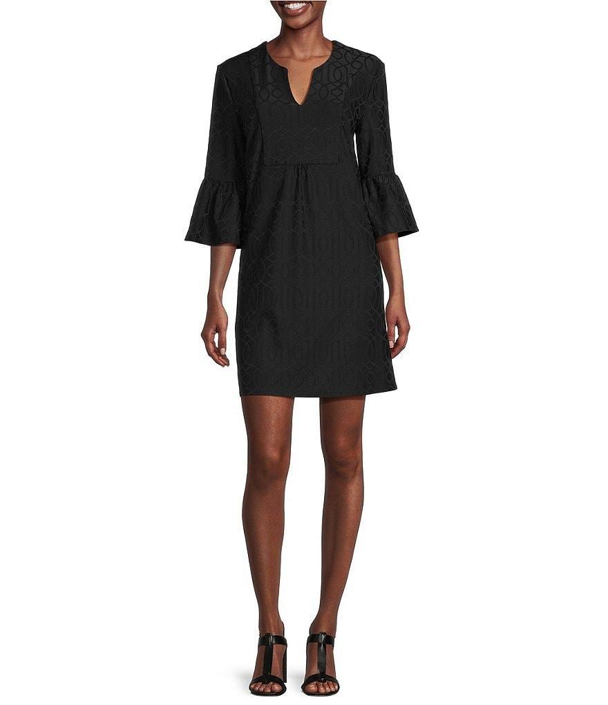 Jude Connally Kerry Jacquard Grand Links Split V-Neck 3/4 Sleeve Shift Dress Product Image