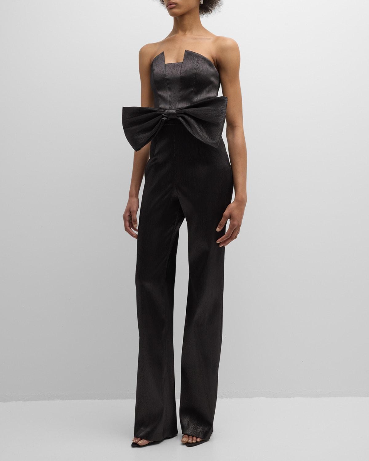 Jacie Bow-Front Strapless Metallic Jumpsuit Product Image