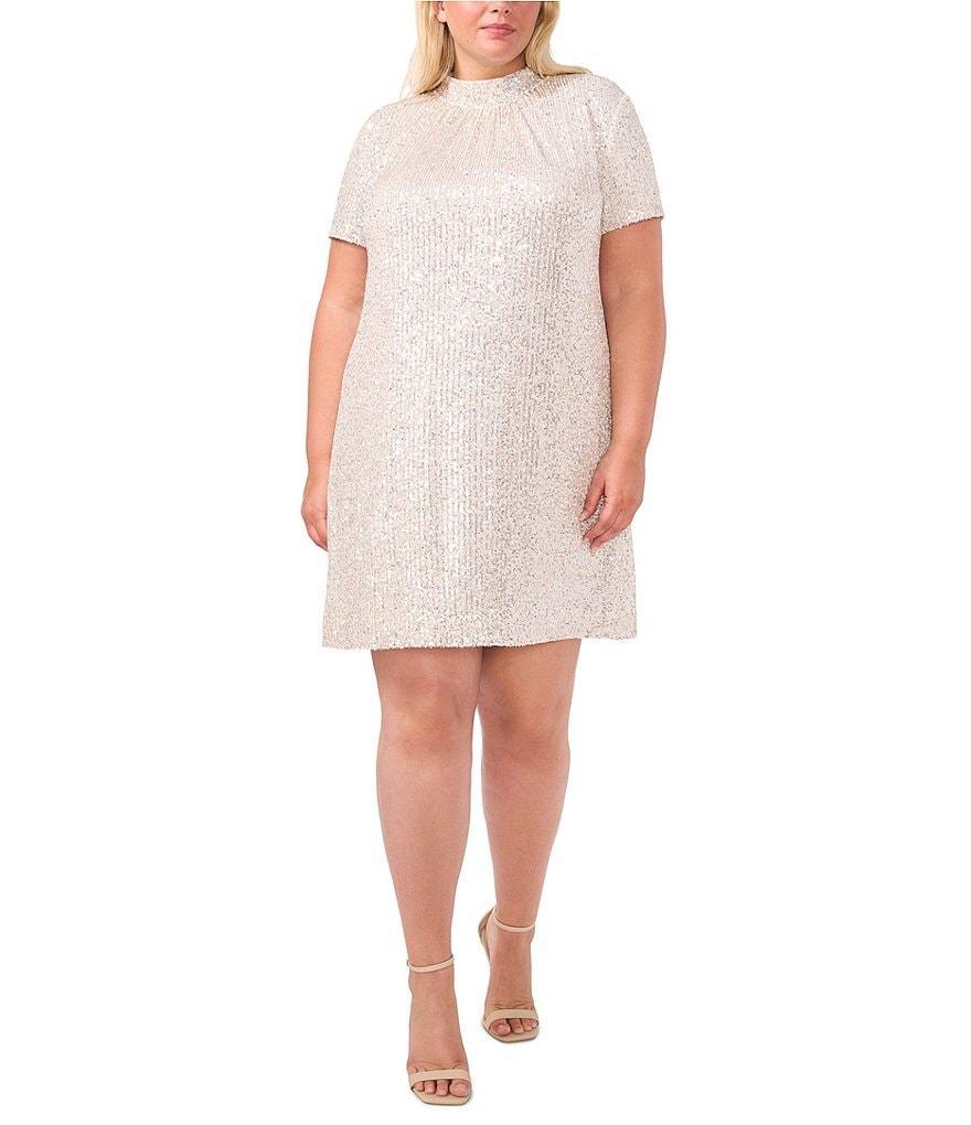 CeCe Plus Size Mock Neck Sequin Bow Dress Product Image