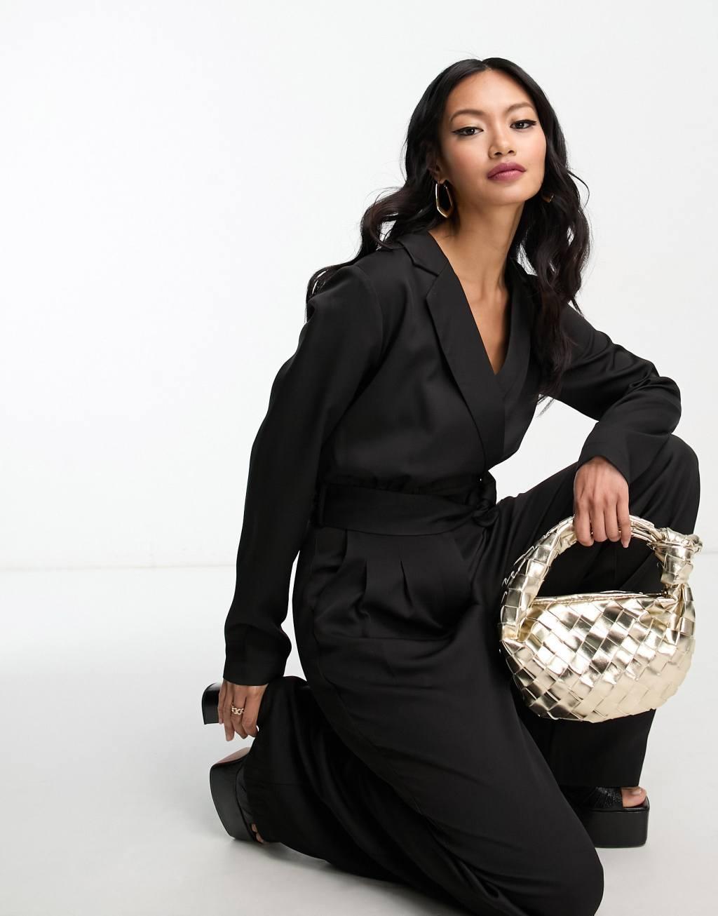 In The Style tuxedo jumpsuit in black Product Image