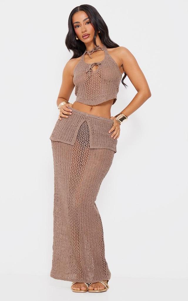 Petite Taupe Knitted Fold Over Midaxi Skirt Product Image