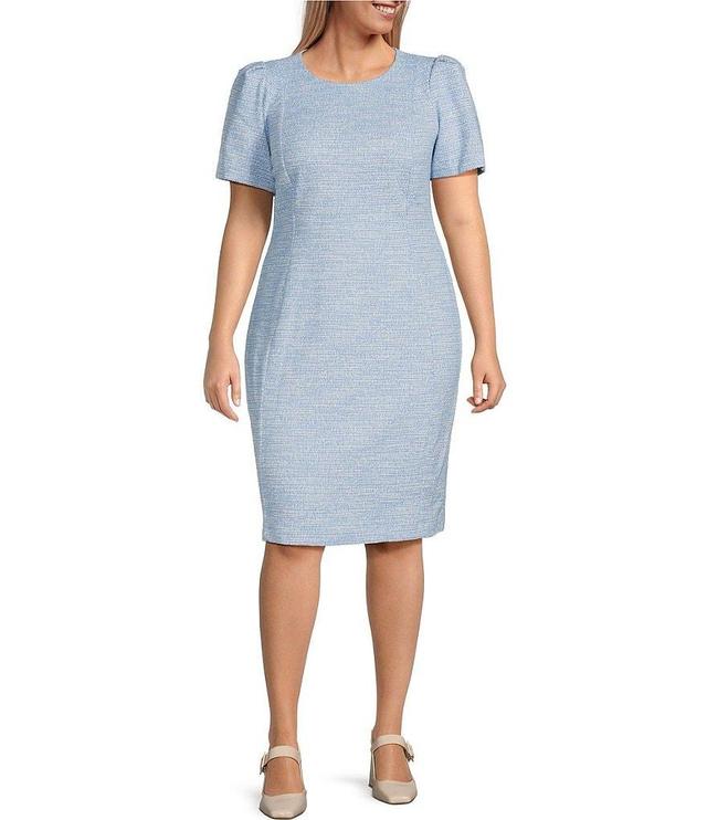 Calvin Klein Plus Size Tweed Short Sleeve Crew Neck Knee Length Sheath Dress Product Image