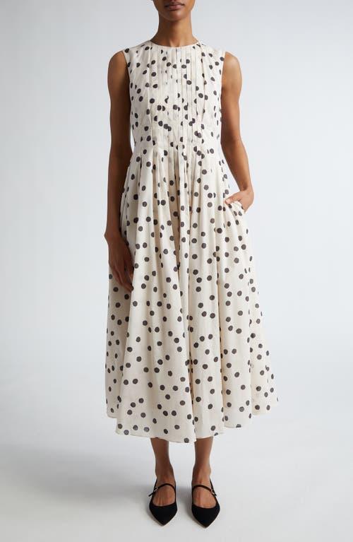 Carol Polka-dot Sleeveless Pleated Midi Dress In Ecru Product Image