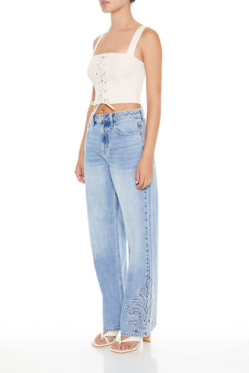 Embroidered Ornate Wide-Leg Jeans | Forever 21 Product Image