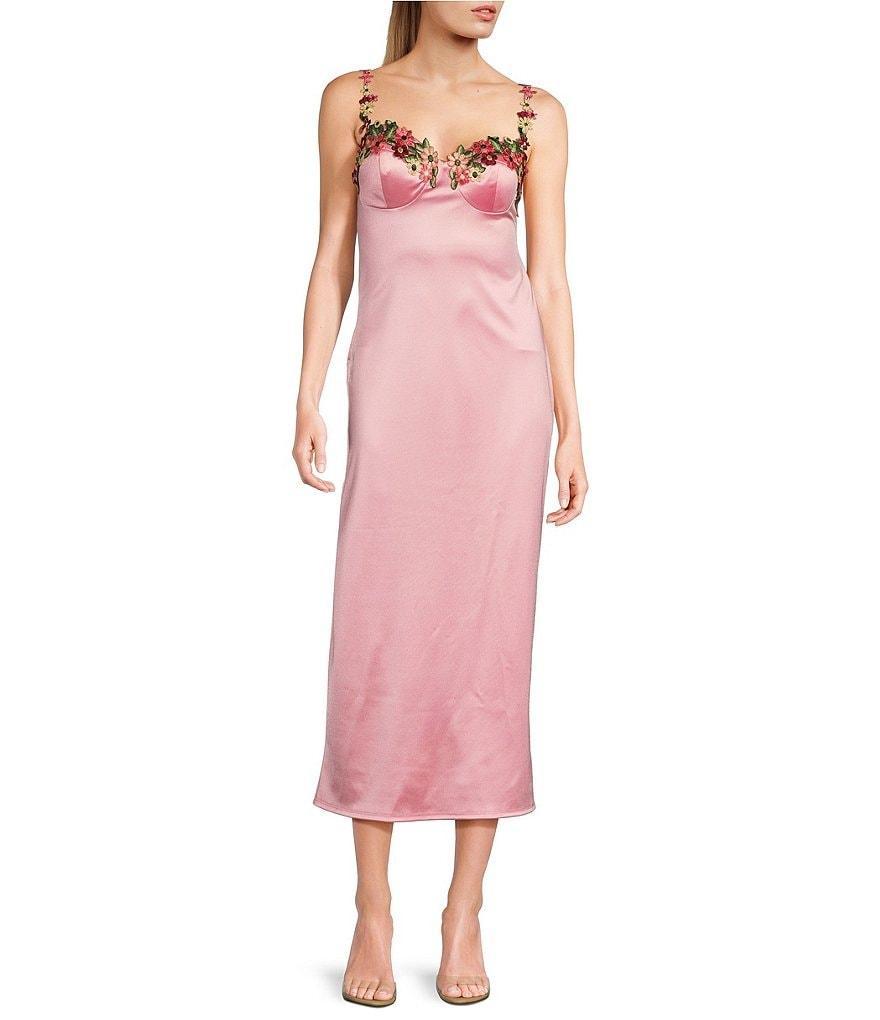 B. Darlin Adjustable Spaghetti Straps Sweetheart Neckline Floral Lace Maxi Dress Product Image