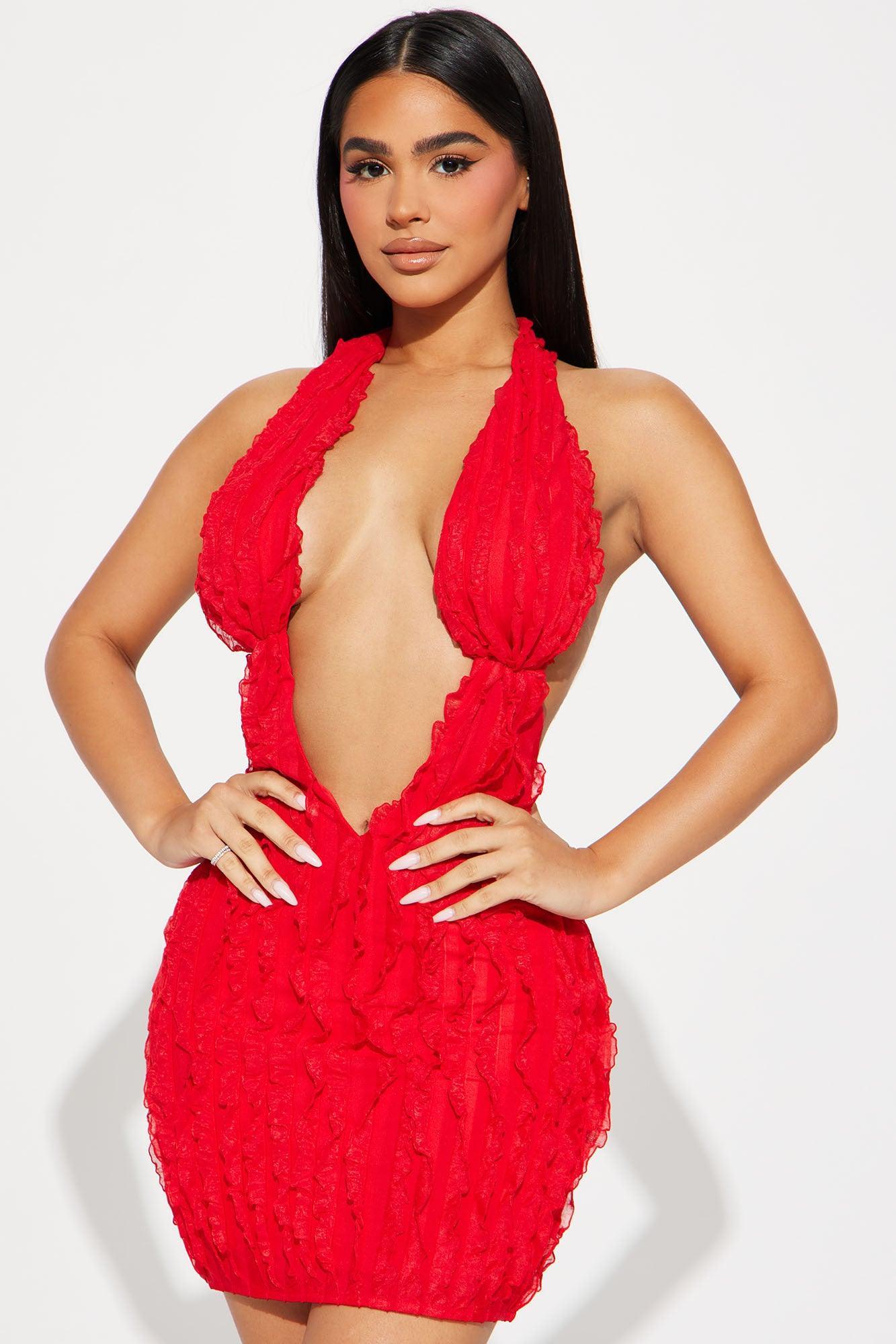 Ivy Textured Mini Dress - Red Product Image