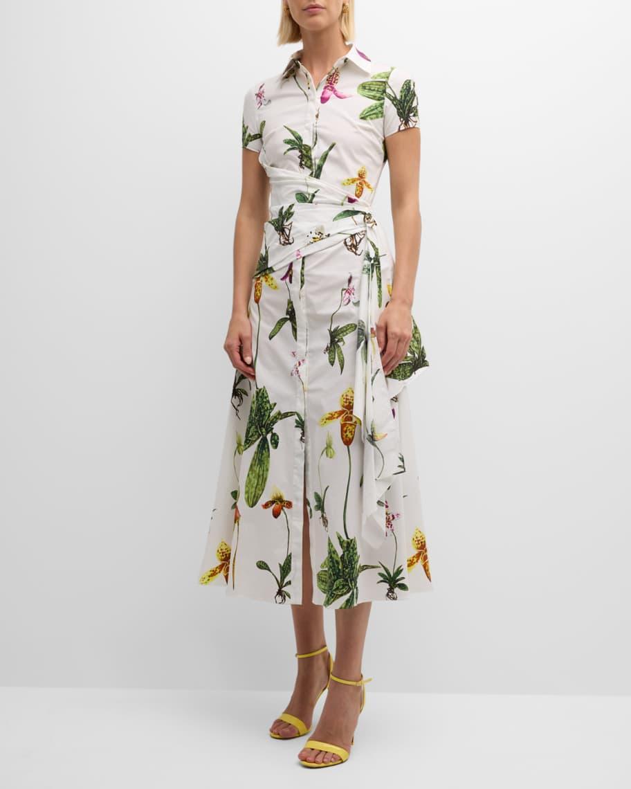 Orchid Print Poplin Midi Dress with Sash Detail Product Image