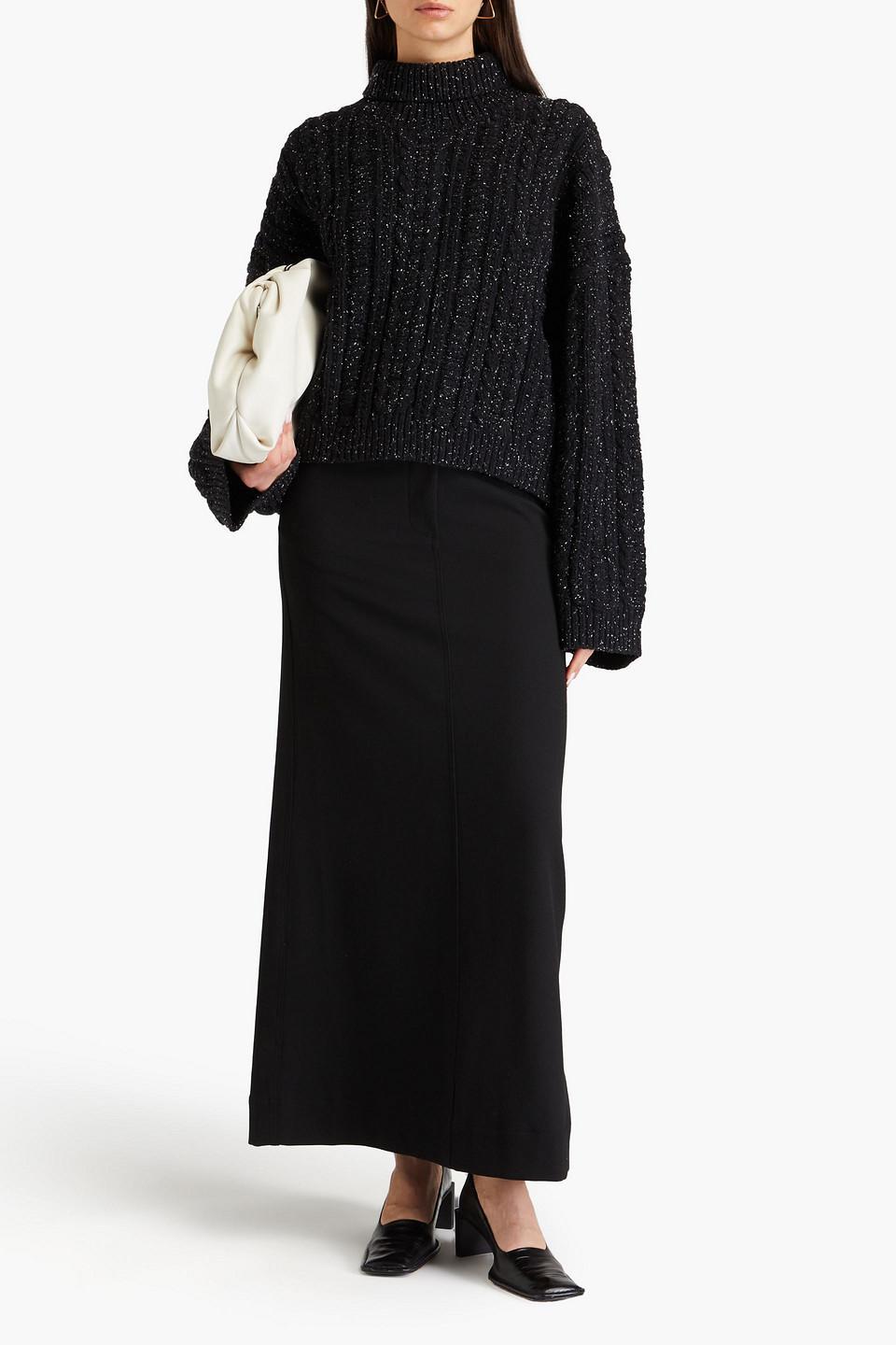 TOTÊME Cable-knit Wool-blend Turtleneck Sweater In Black Product Image