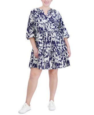 Plus Size Printed Button-Front A-Line Dress Product Image