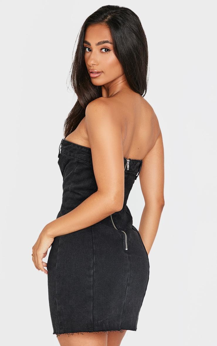 Petite Black Denim Bandeau Mini Dress Product Image