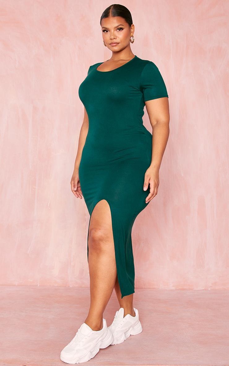 Plus Emerald Green Jersey Split Midi T-shirt Dress Product Image