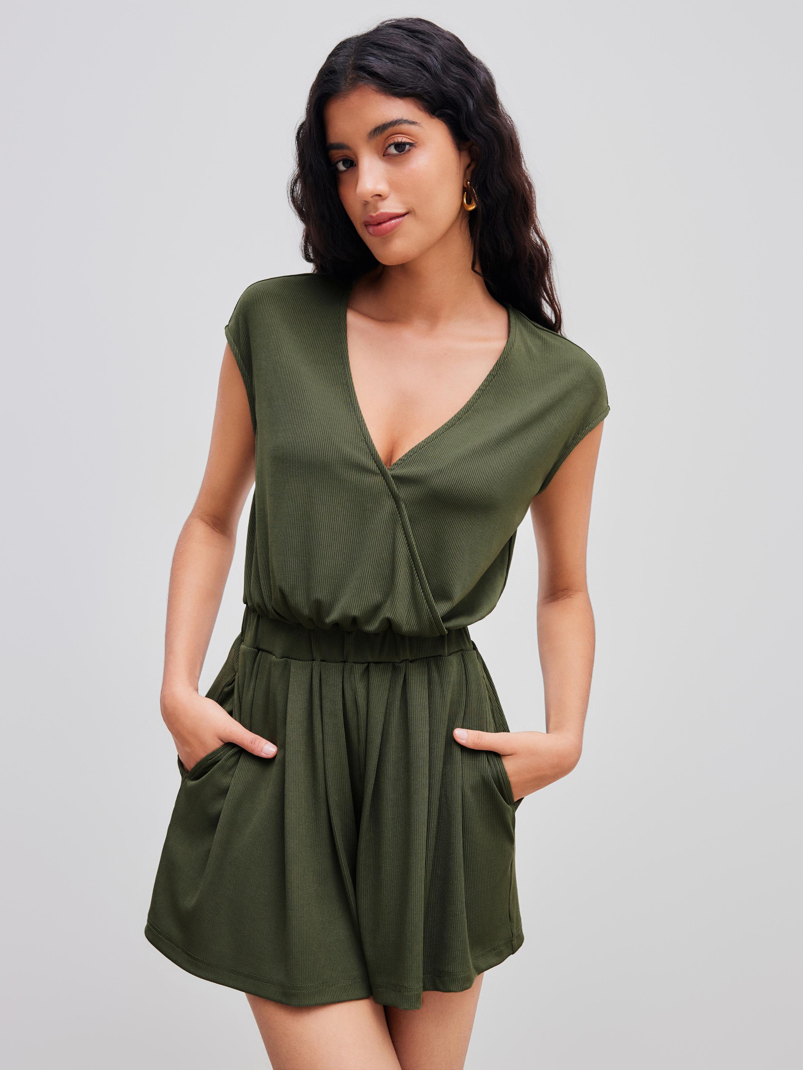 V-neck Solid Ruffle Romper product image