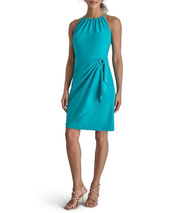 DKNY by Donna Karan Stretch Crepe Halter Neck Sleeveless Wrap Skirt Sheath Dress Product Image