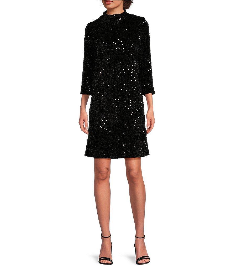 J.McLaughlin Leeza Sequin Velour Mock Neck 3/4 Sleeve Dress product image