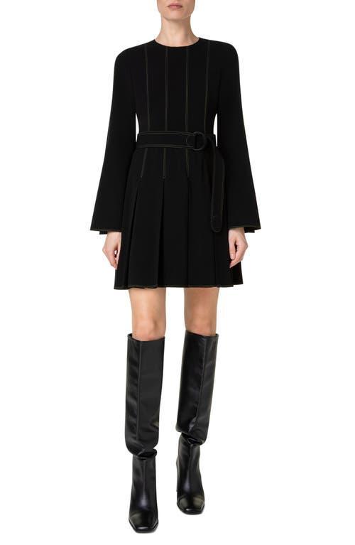 Akris punto Topstitch Pleated Bell Long Sleeve Crepe Dress Product Image