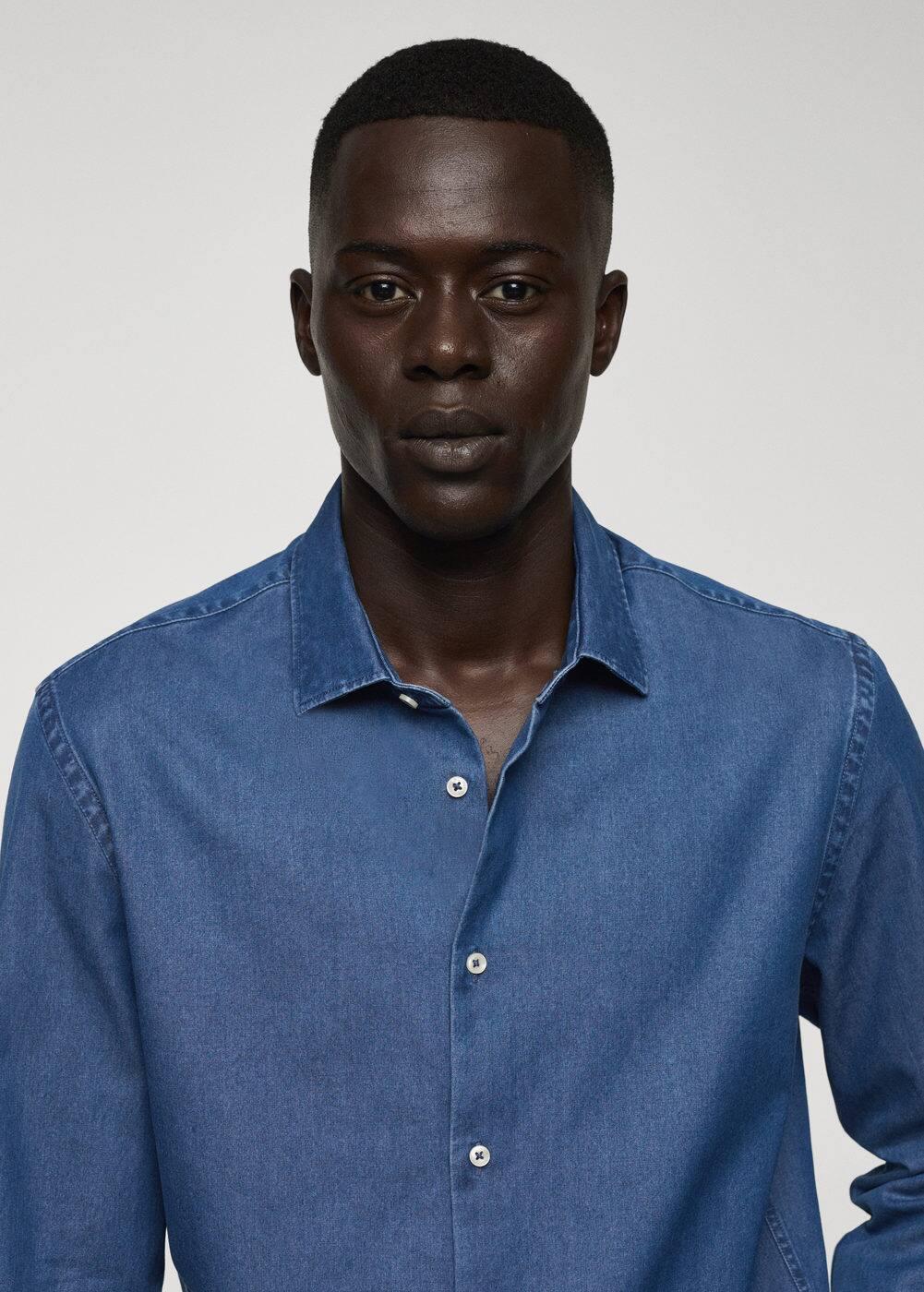 Mango Mens Regular-Fit Cotton Chambray Shirt Product Image